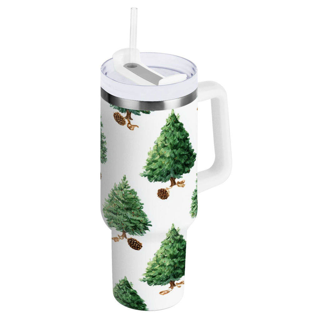 30 oz Insulated Stainless Steel Tumbler Double Wall Stainless Steel Tumbler with 2-Way Drinking Watercolor Green Christmas Tree Edition-VR4K