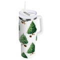 30 oz Insulated Stainless Steel Tumbler Double Wall Stainless Steel Tumbler with 2-Way Drinking Watercolor Green Christmas Tree Edition-VR4K