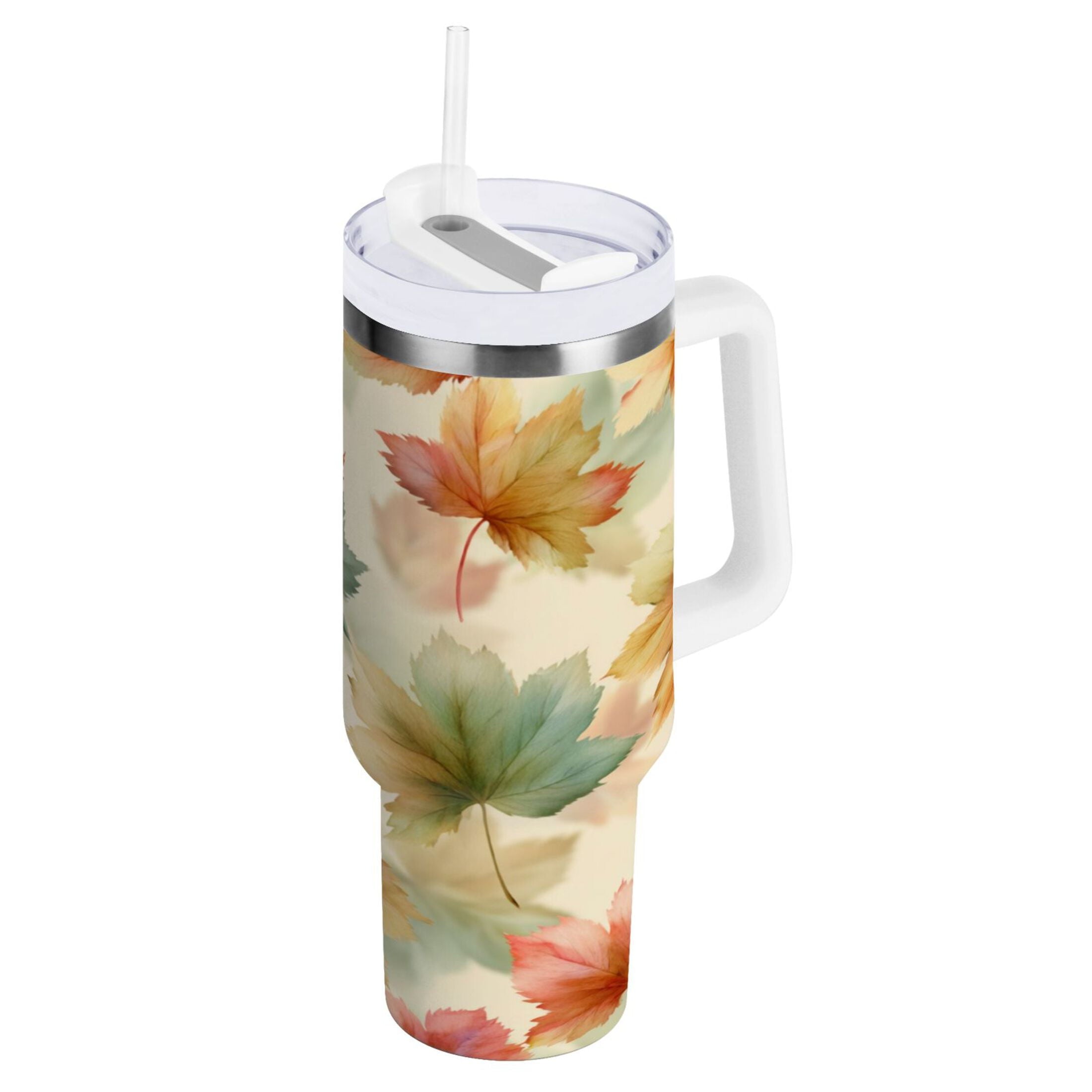 40 oz Insulated Stainless Steel Tumbler Double Wall Stainless Steel Tumbler with 2-Way Drinking Watercolor Maple Leaves Pattern Edition-I5IS