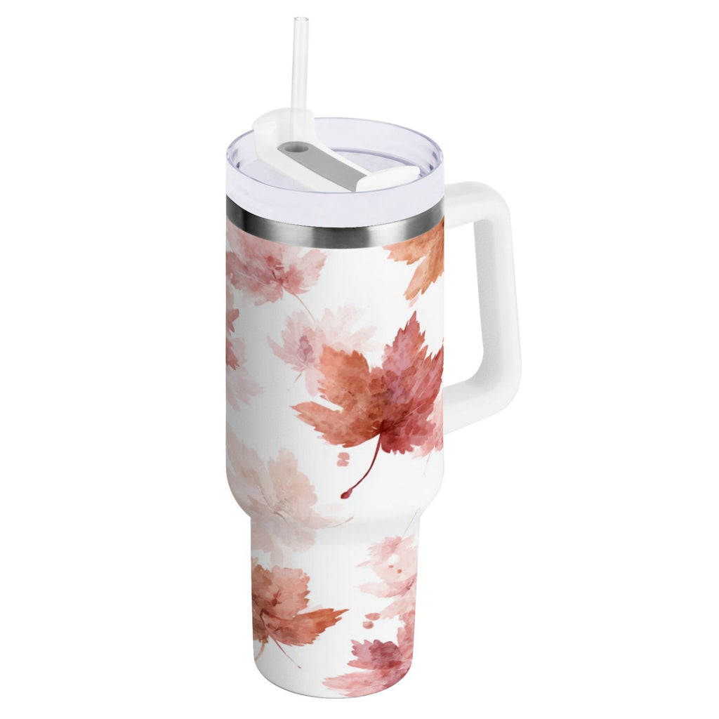 30 oz Insulated Stainless Steel Tumbler Double Wall Stainless Steel Tumbler with 2-Way Drinking Watercolor Pink Maple Leaves Edition-EWW1