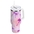 30 oz Insulated Stainless Steel Tumbler Double Wall Stainless Steel Tumbler with 2-Way Drinking Watercolor Purple Bows Edition-UW0X