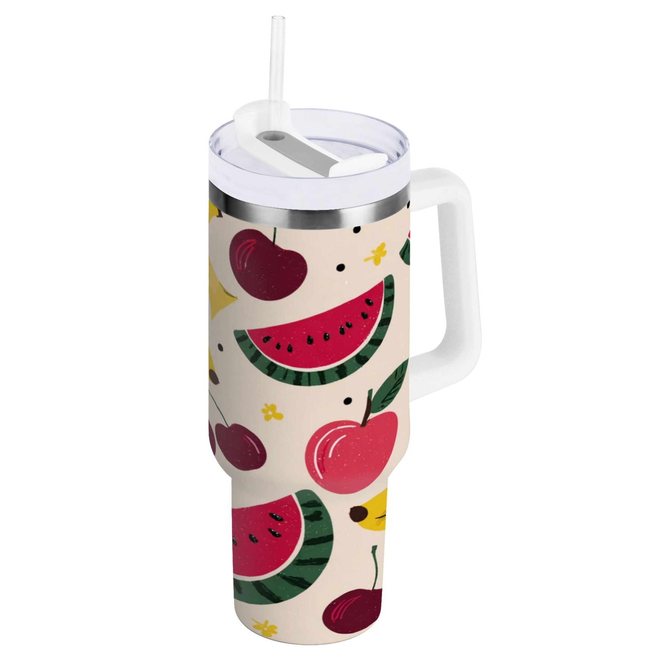 30 oz Insulated Stainless Steel Tumbler Double Wall Stainless Steel Tumbler with 2-Way Drinking Watermelon and Cherries Edition-E53S