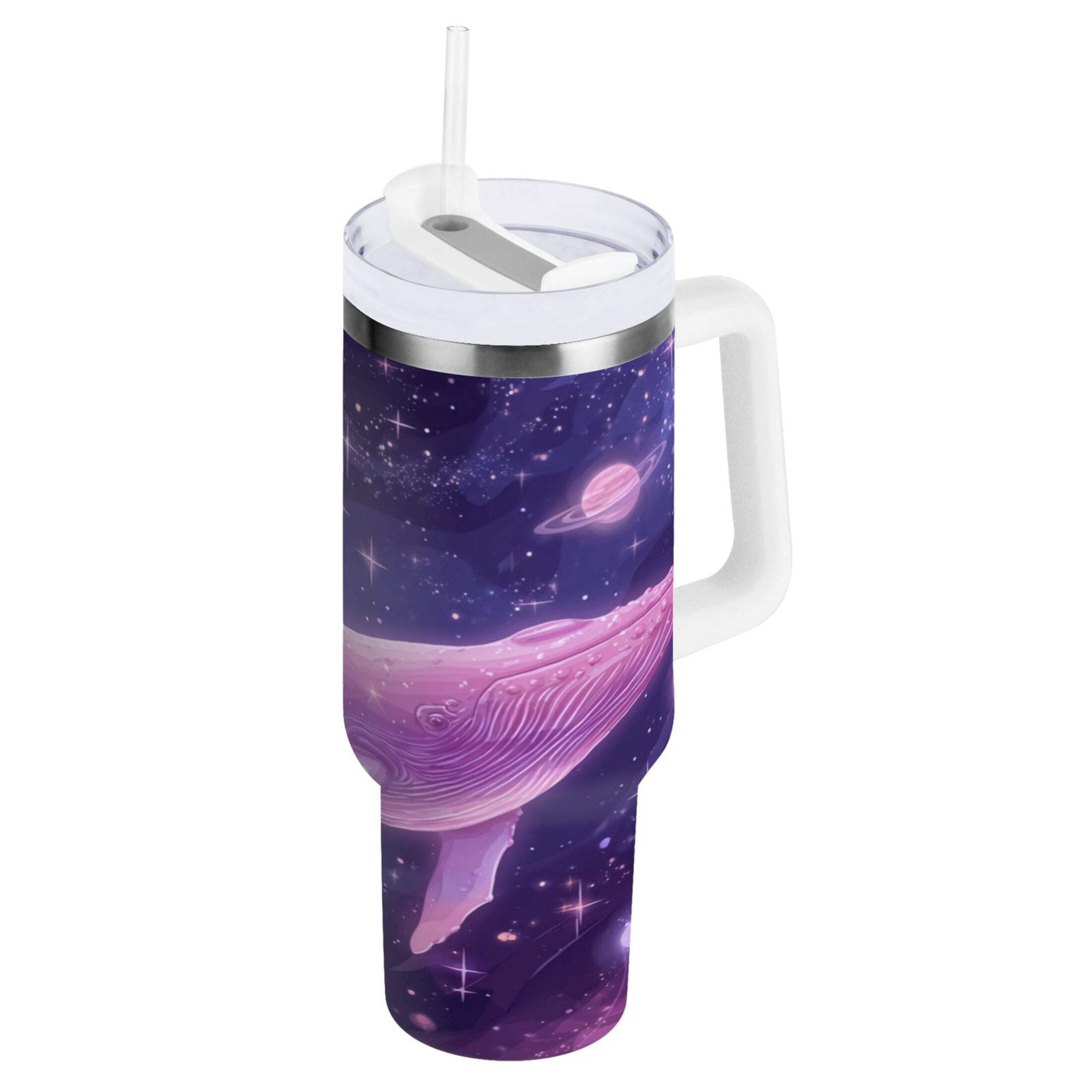 30 oz Insulated Stainless Steel Tumbler Double Wall Stainless Steel Tumbler with 2-Way Drinking Whale in Space Edition-PWO0