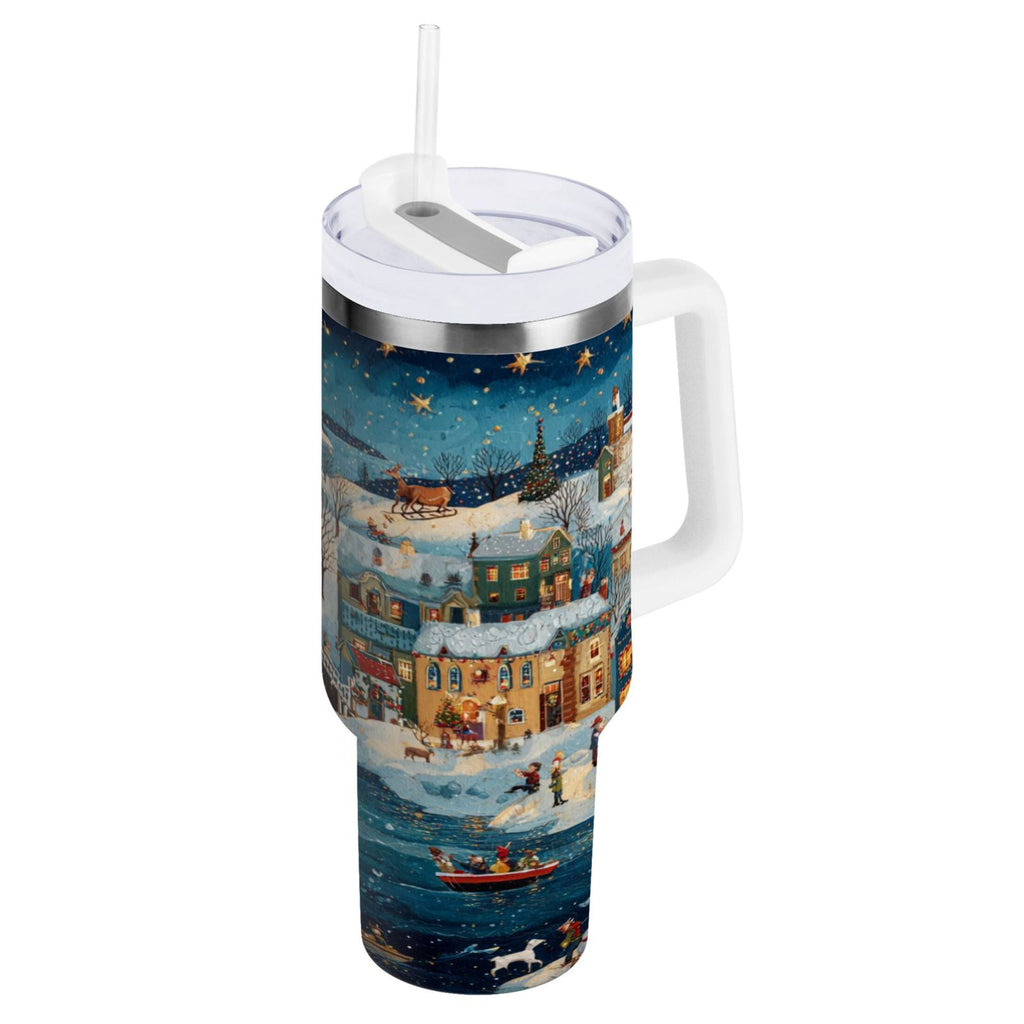 30 oz Insulated Stainless Steel Tumbler Double Wall Stainless Steel Tumbler with 2-Way Drinking Whimsical Christmas Scene Edition-NG7S
