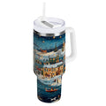 30 oz Insulated Stainless Steel Tumbler Double Wall Stainless Steel Tumbler with 2-Way Drinking Whimsical Christmas Scene Edition-NG7S