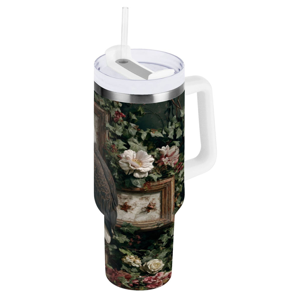 30 oz Insulated Stainless Steel Tumbler Double Wall Stainless Steel Tumbler with 2-Way Drinking Wreath and Bald Eagle Edition-S4FC