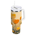 30 oz Insulated Stainless Steel Tumbler Double Wall Stainless Steel Tumbler with 2-Way Drinking Yellow Flowers on The Grass Edition-EWWI