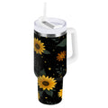 30 oz Insulated Stainless Steel Tumbler Double Wall Stainless Steel Tumbler with 2-Way Drinking Yellow Sunflower Pattern Edition-7NHV