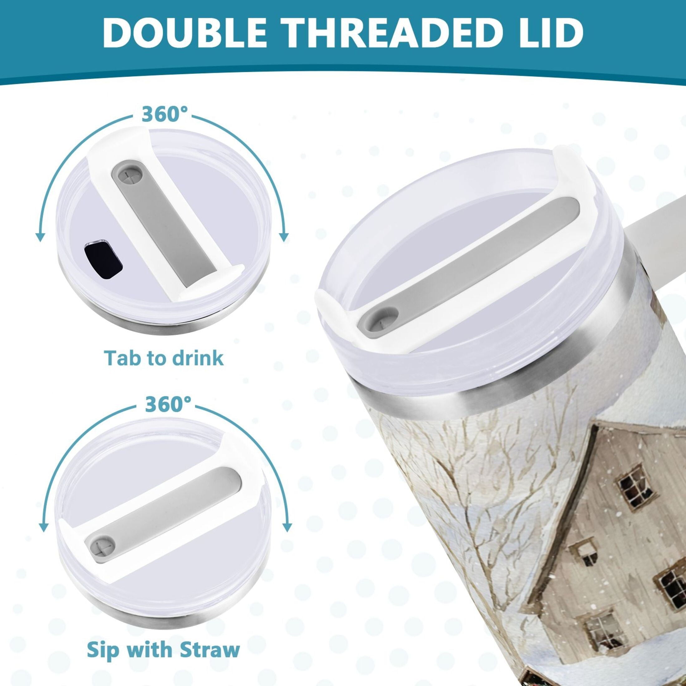 40 oz Insulated Stainless Steel Tumbler Double Wall Stainless Steel Tumbler with 2-Way Drinking Farm Snow Scene Edition-R2SL