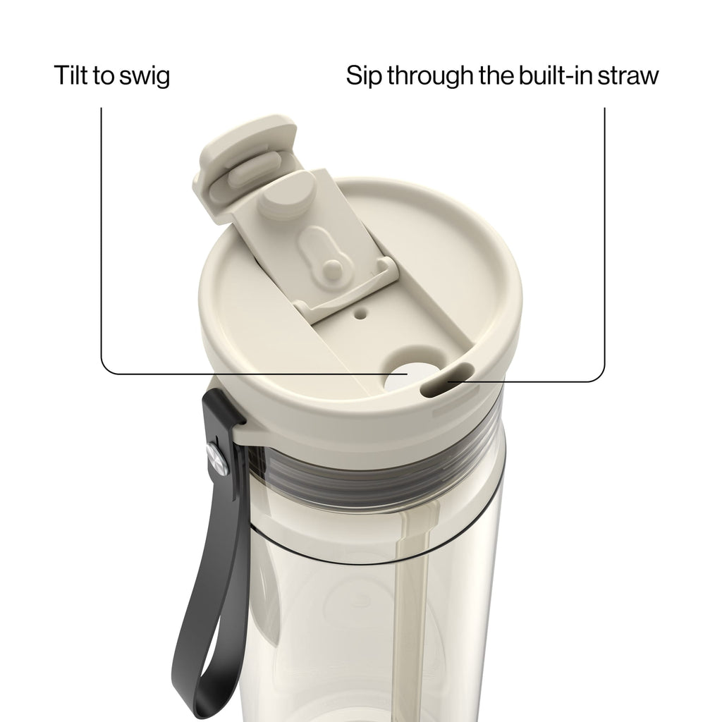 Contigo DualSip Leakproof Plastic Reusable Water Bottle with Carrying Strap, Cream/Clear, 28 oz Edition-Z1DG