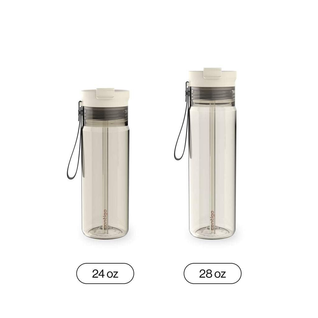 Contigo DualSip Leakproof Plastic Reusable Water Bottle with Carrying Strap, Cream/Clear, 28 oz Edition-Z1DG