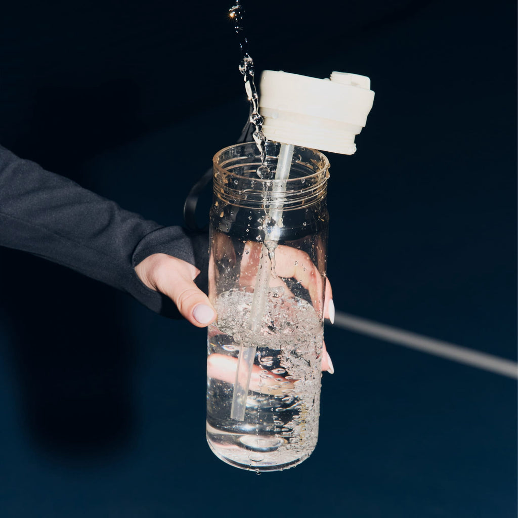 Contigo DualSip Leakproof Plastic Reusable Water Bottle with Carrying Strap, Cream/Clear, 28 oz Edition-Z1DG