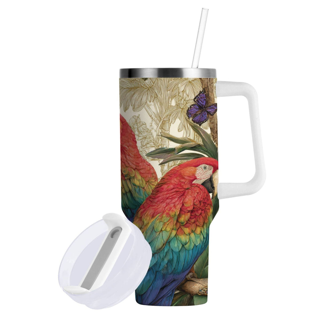 30 oz Insulated Stainless Steel Tumbler Double Wall Stainless Steel Tumbler with 2-Way Drinking Colorful Beautiful Parrots Edition-LSQ0