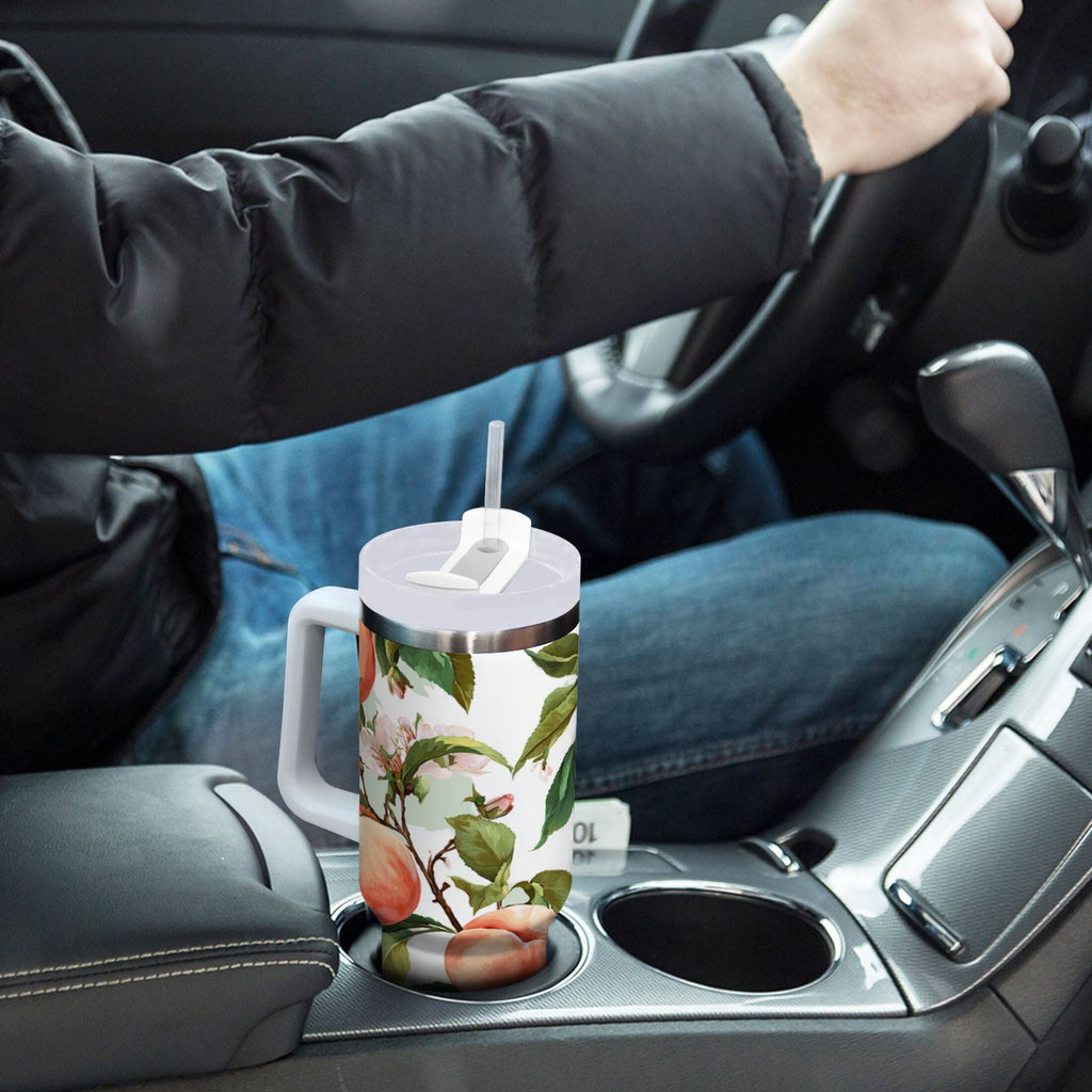 30 oz Insulated Stainless Steel Tumbler Double Wall Stainless Steel Tumbler with 2-Way Drinking Peach Fruit Pattern Edition-M2ZA