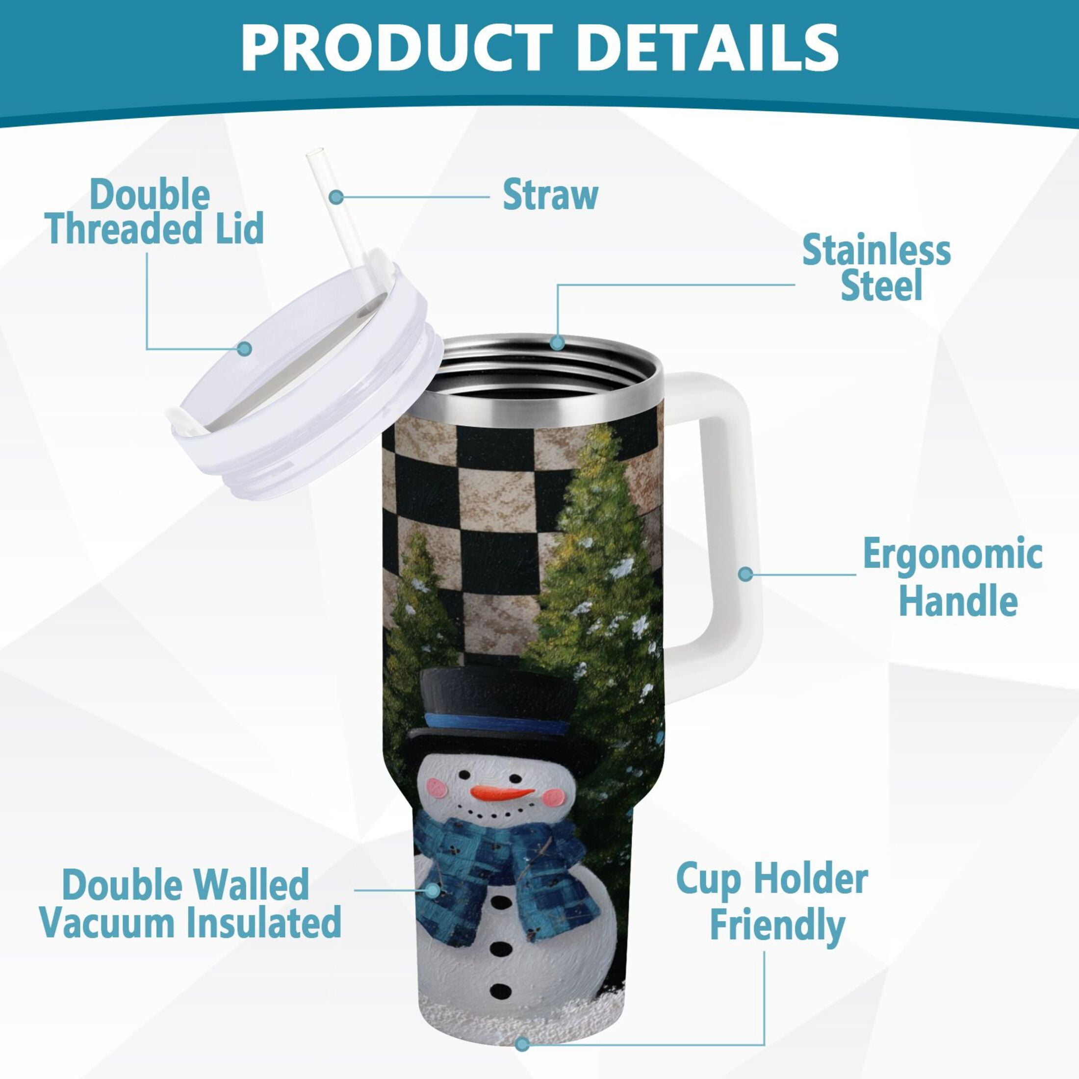 30 oz Insulated Stainless Steel Tumbler Double Wall Stainless Steel Tumbler with 2-Way Drinking Two Snowmen Pattern Edition-V0K1