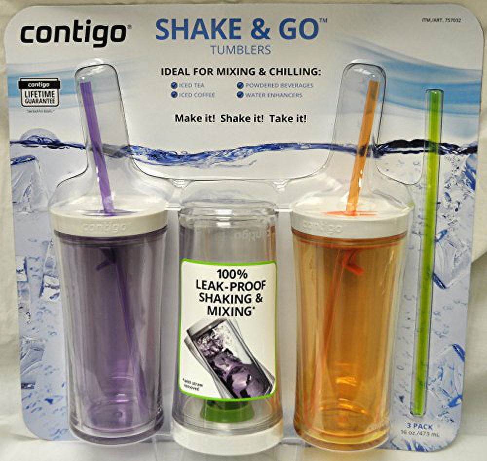 Contigo Shake &amp; Go Plastic Tumblers - Set of 3 (Lavender Orange &amp; Clear) Edition-R8KY