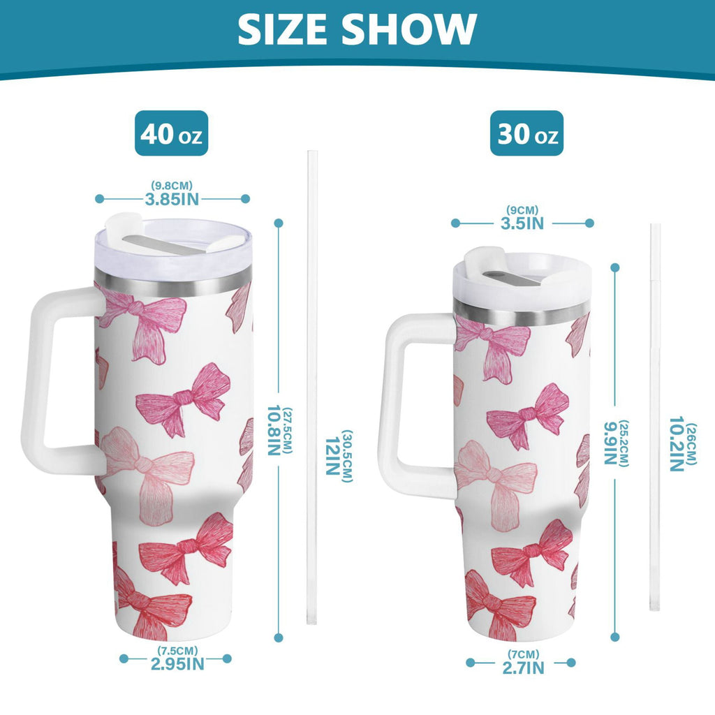 40 oz Insulated Stainless Steel Tumbler Double Wall Stainless Steel Tumbler with 2-Way Drinking Pink Bows Pattern Edition-TQX9