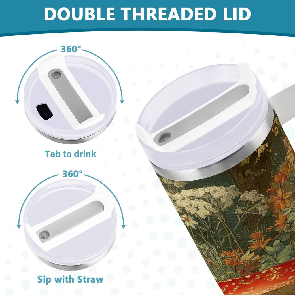 40 oz Insulated Stainless Steel Tumbler Double Wall Stainless Steel Tumbler with 2-Way Drinking Red Mushrooms Edition-ENS0