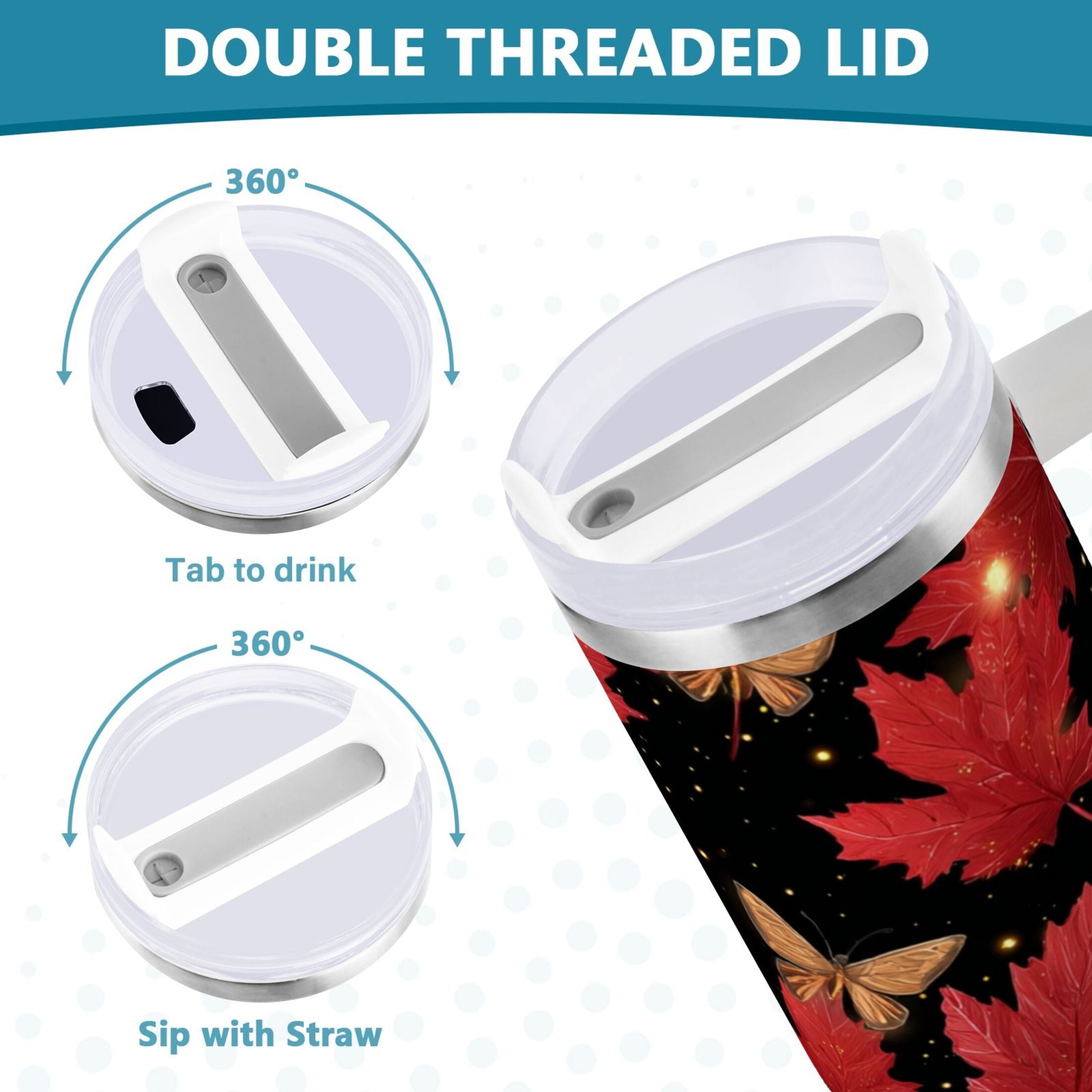 40 oz Insulated Stainless Steel Tumbler Double Wall Stainless Steel Tumbler with 2-Way Drinking Maple Leaves and Fireflies Edition-UWTD