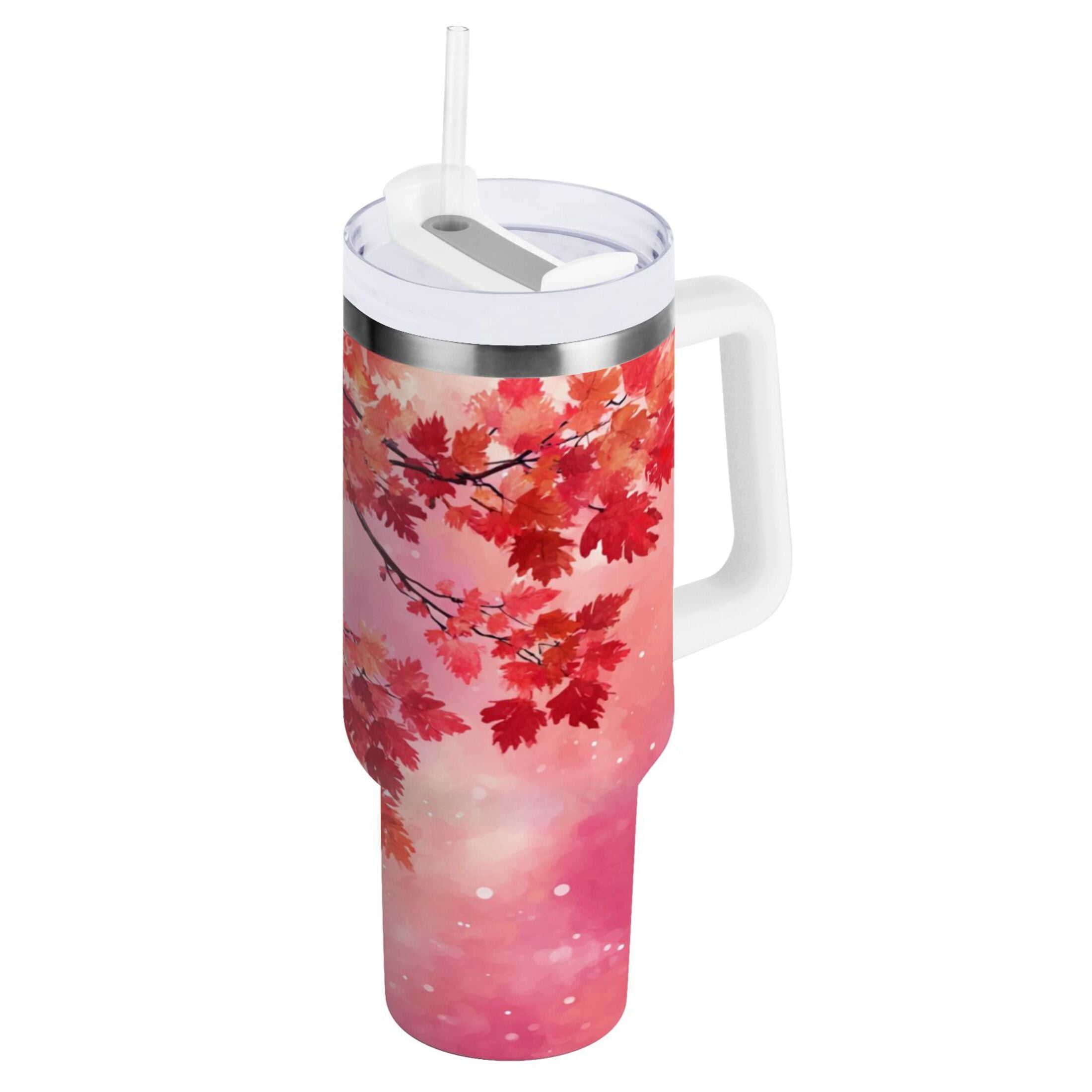 30 oz Insulated Stainless Steel Tumbler Double Wall Stainless Steel Tumbler with 2-Way Drinking Watercolor Red Maple Leaves Edition-P9J0