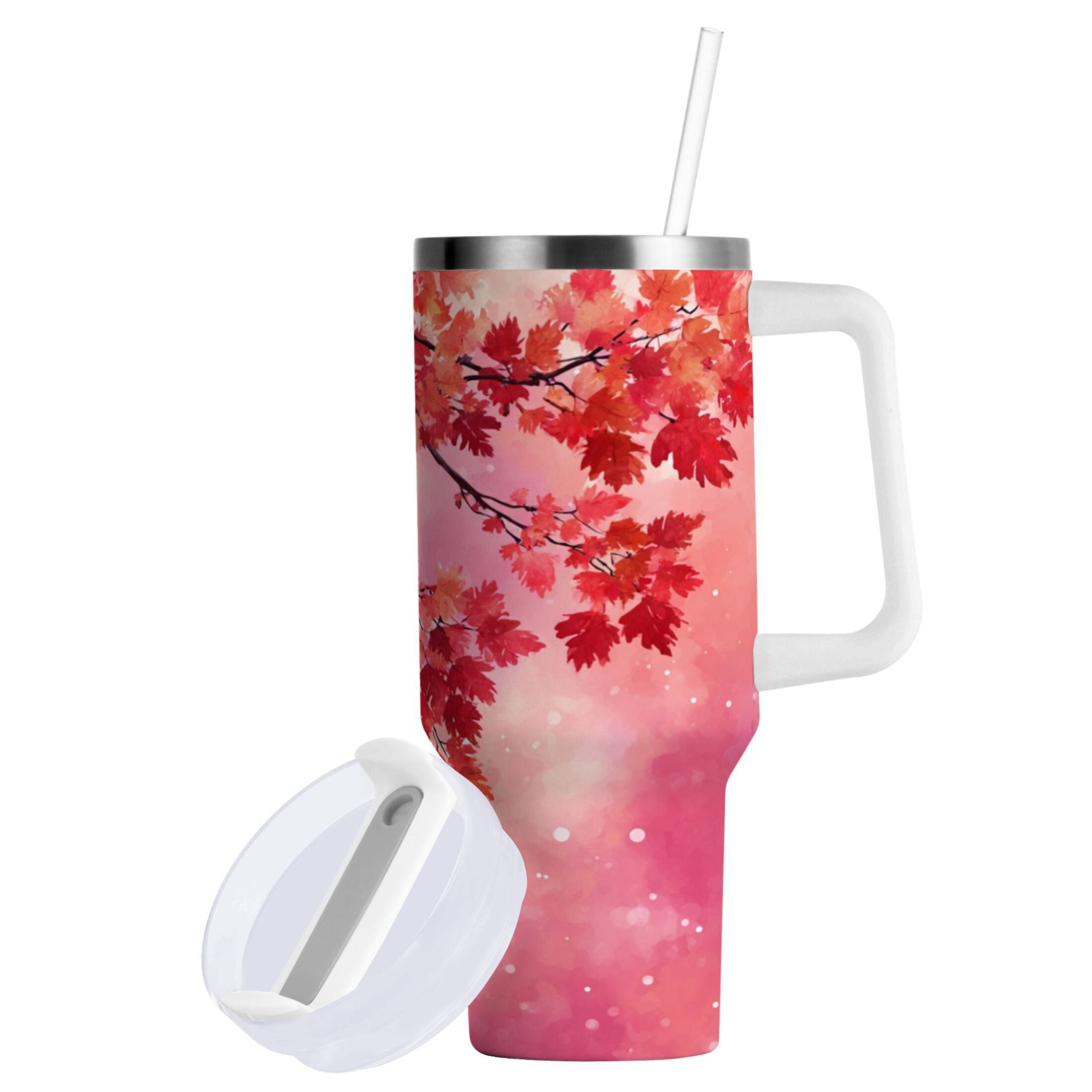 30 oz Insulated Stainless Steel Tumbler Double Wall Stainless Steel Tumbler with 2-Way Drinking Watercolor Red Maple Leaves Edition-P9J0