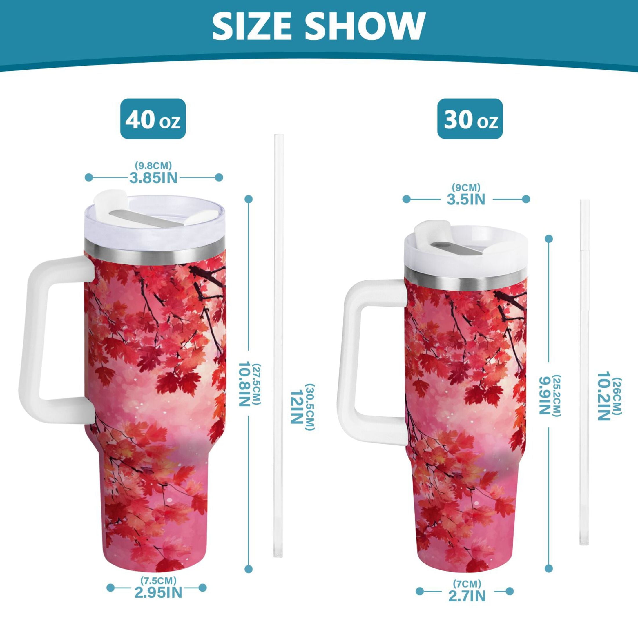 30 oz Insulated Stainless Steel Tumbler Double Wall Stainless Steel Tumbler with 2-Way Drinking Watercolor Red Maple Leaves Edition-P9J0