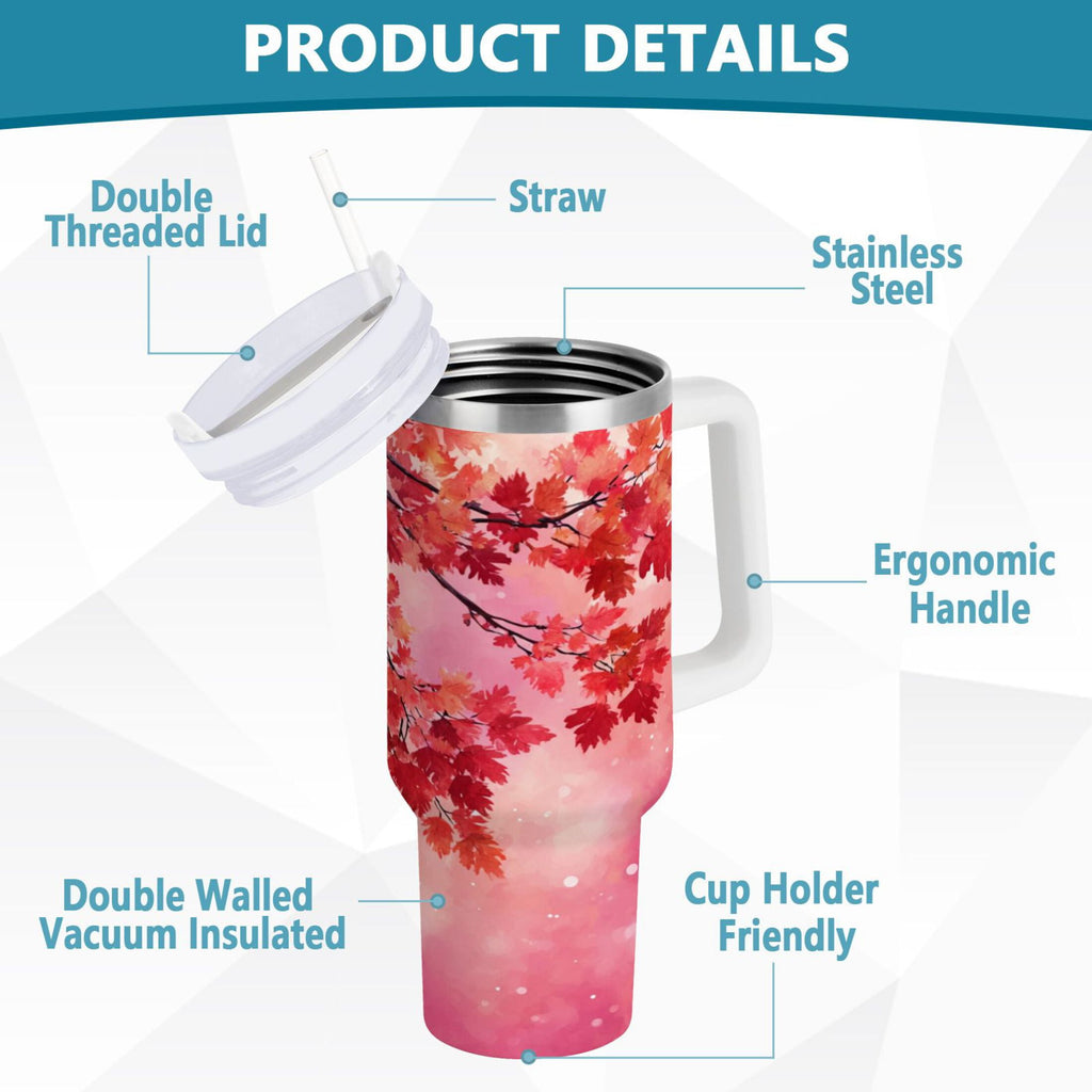 30 oz Insulated Stainless Steel Tumbler Double Wall Stainless Steel Tumbler with 2-Way Drinking Watercolor Red Maple Leaves Edition-P9J0