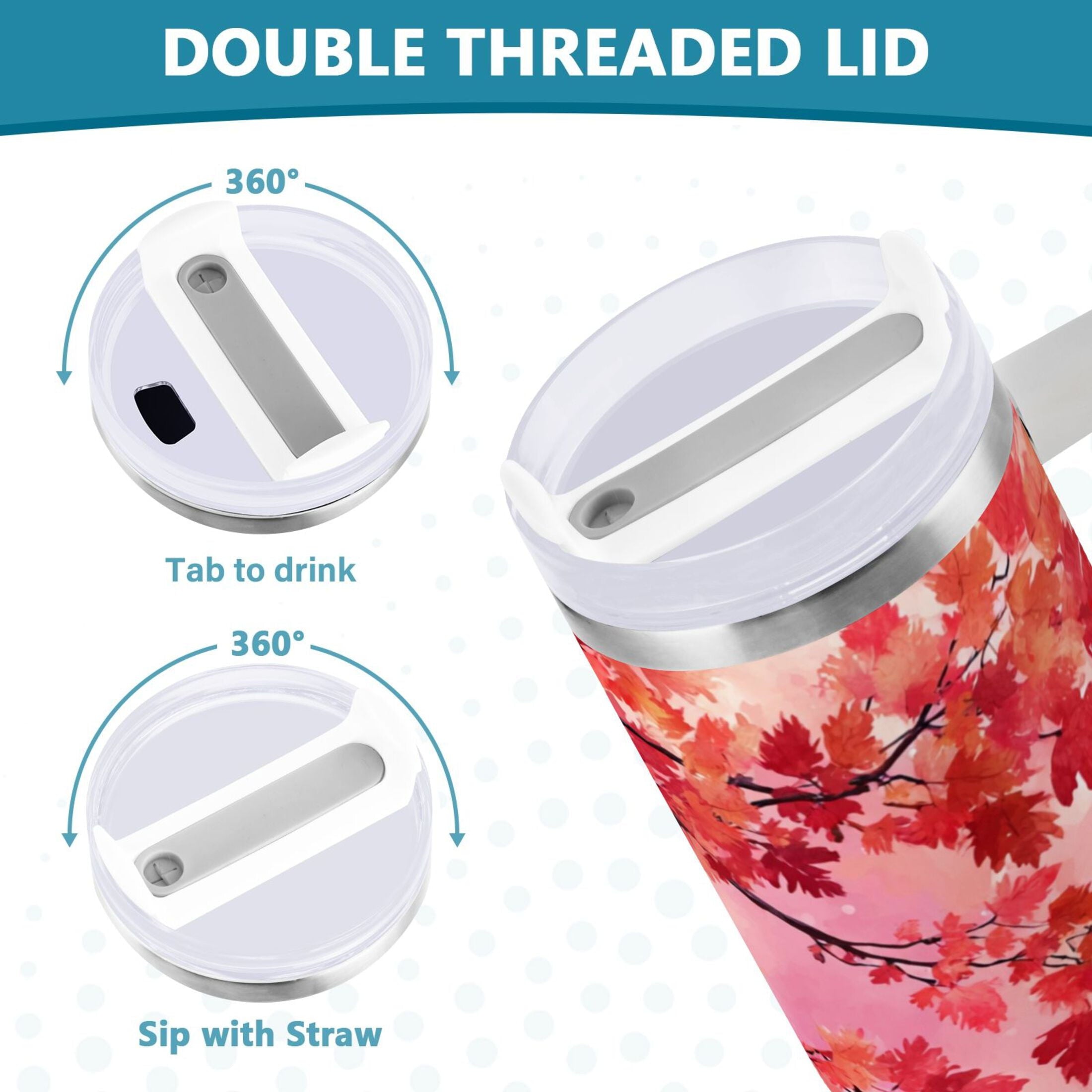 30 oz Insulated Stainless Steel Tumbler Double Wall Stainless Steel Tumbler with 2-Way Drinking Watercolor Red Maple Leaves Edition-P9J0