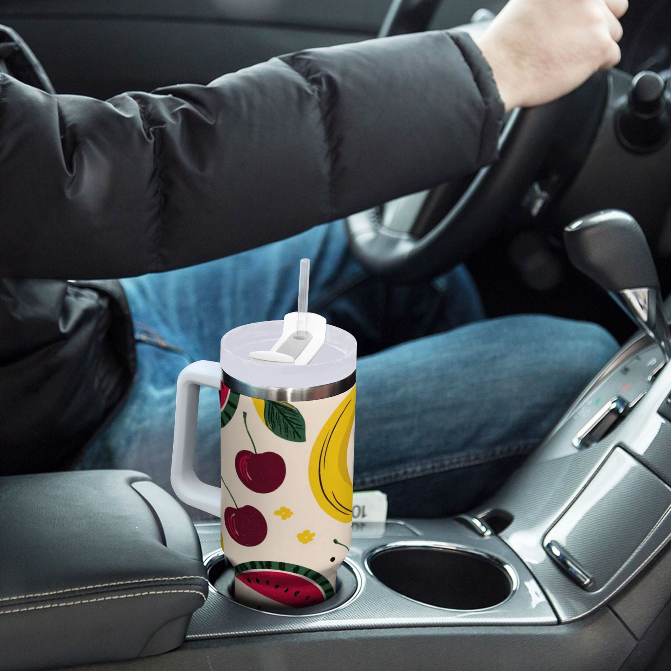 30 oz Insulated Stainless Steel Tumbler Double Wall Stainless Steel Tumbler with 2-Way Drinking Watermelon and Cherries Edition-E53S