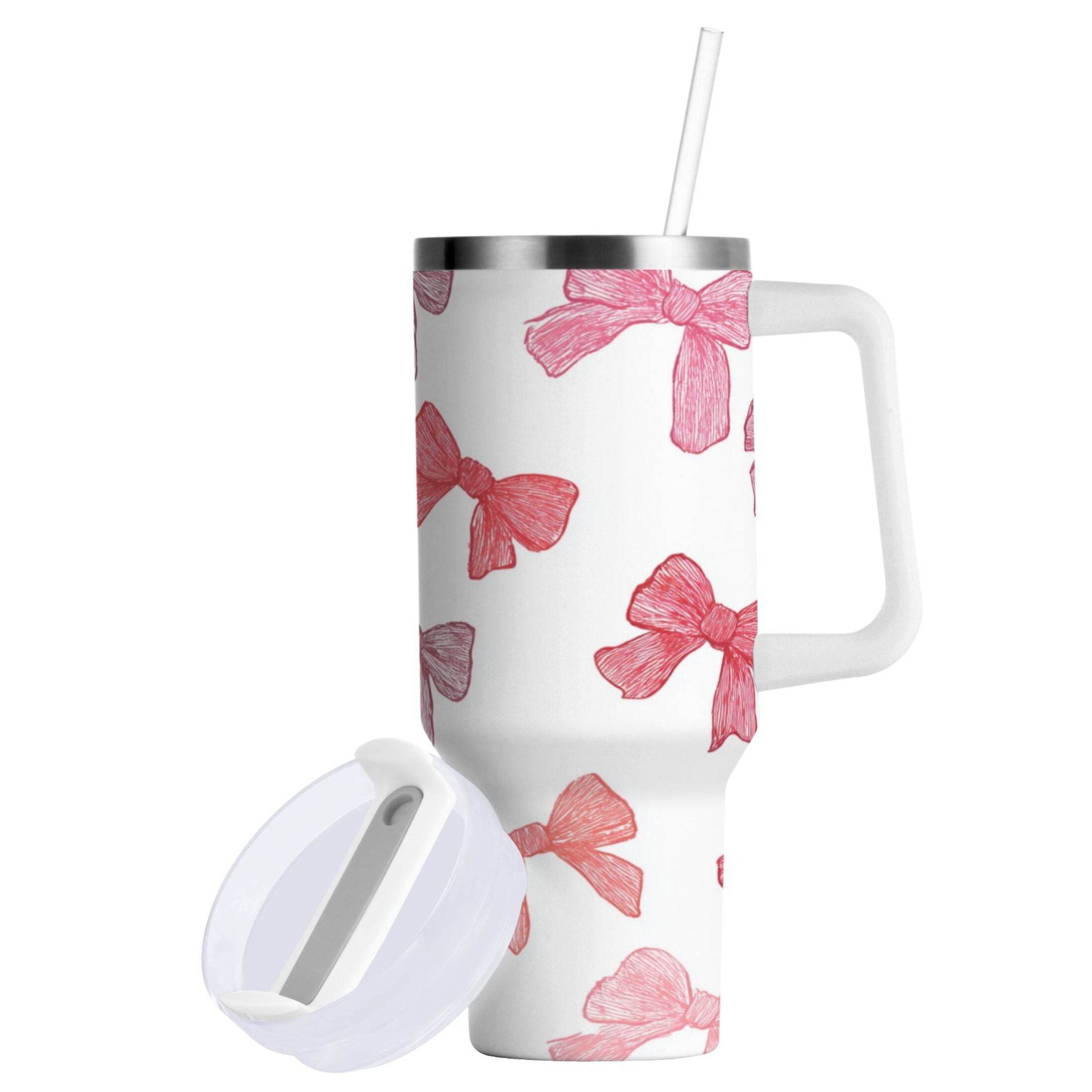 40 oz Insulated Stainless Steel Tumbler Double Wall Stainless Steel Tumbler with 2-Way Drinking Pink Bows Pattern Edition-TQX9