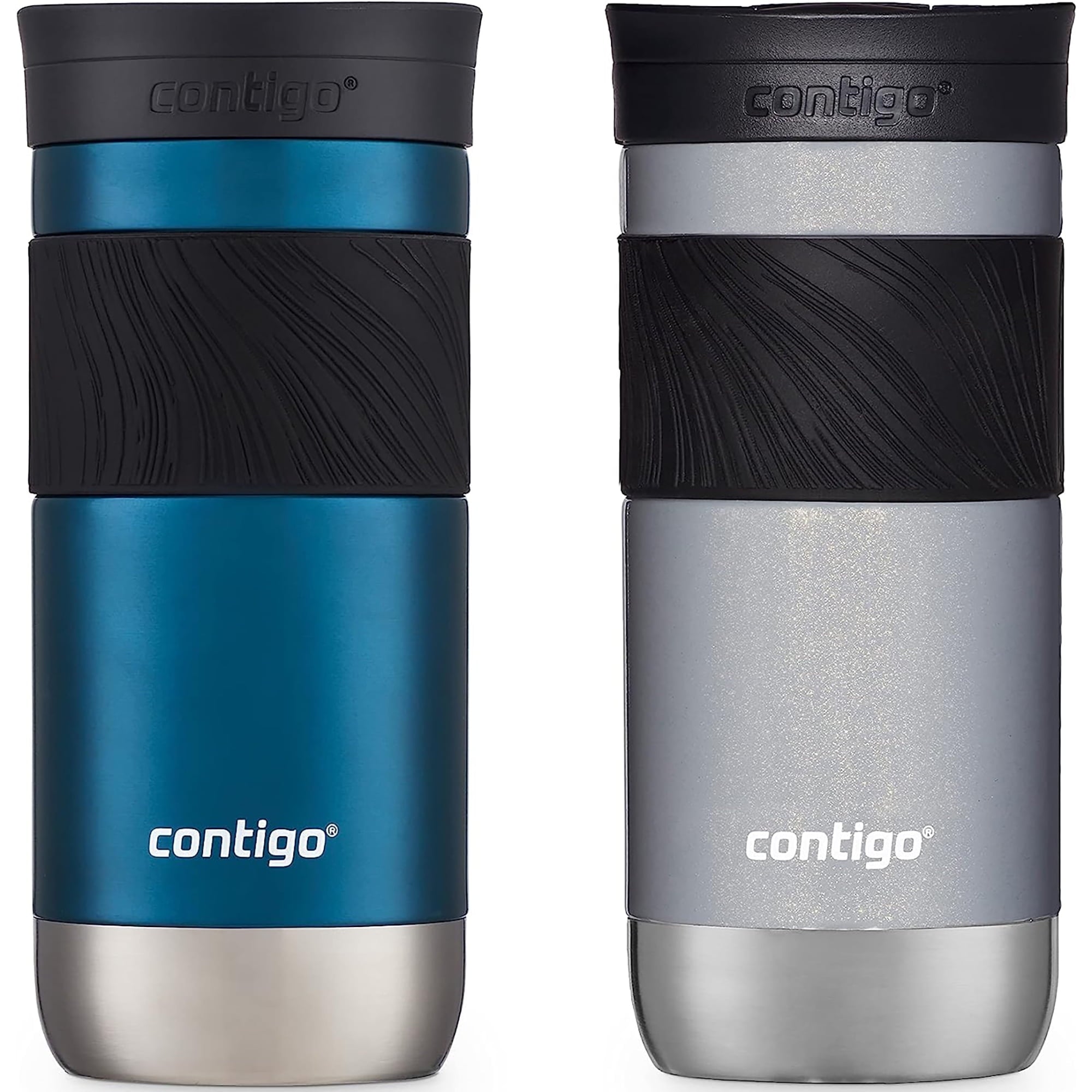 Contigo SNAPSEAL Insulated Stainless Steel Travel Mug with Grip, 16 oz, Blueberry Transparent Satin &amp; Gold Morel, 2-Pack Edition-UXUM