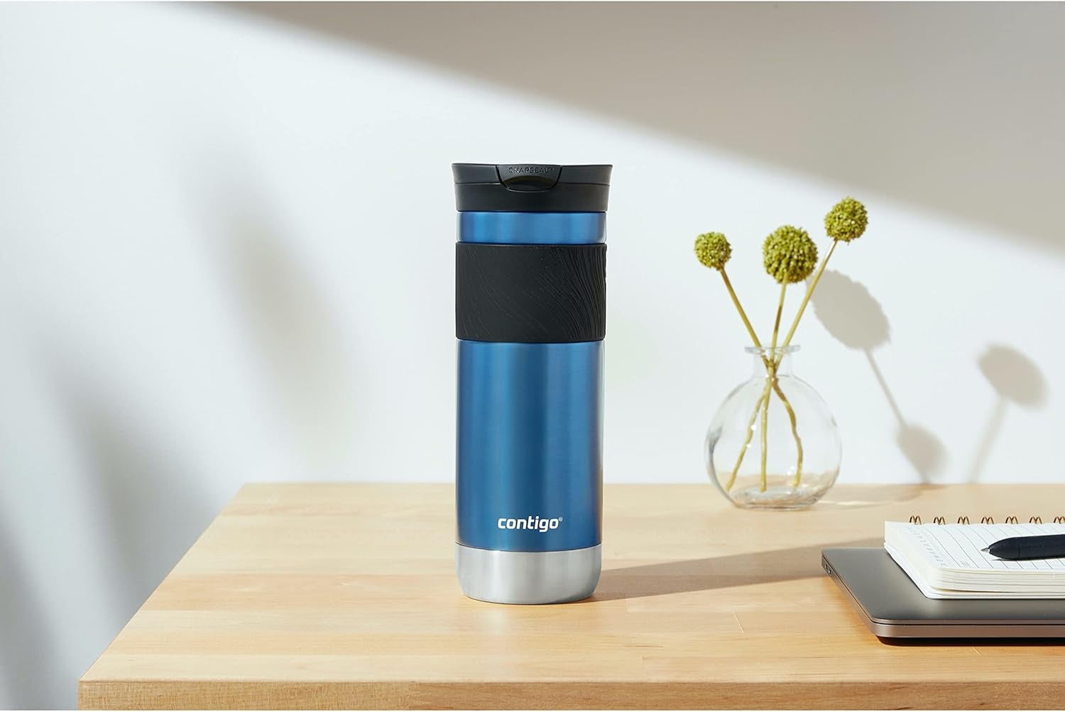 Contigo SNAPSEAL Insulated Stainless Steel Travel Mug with Grip, 16 oz, Blueberry Transparent Satin &amp; Gold Morel, 2-Pack Edition-UXUM