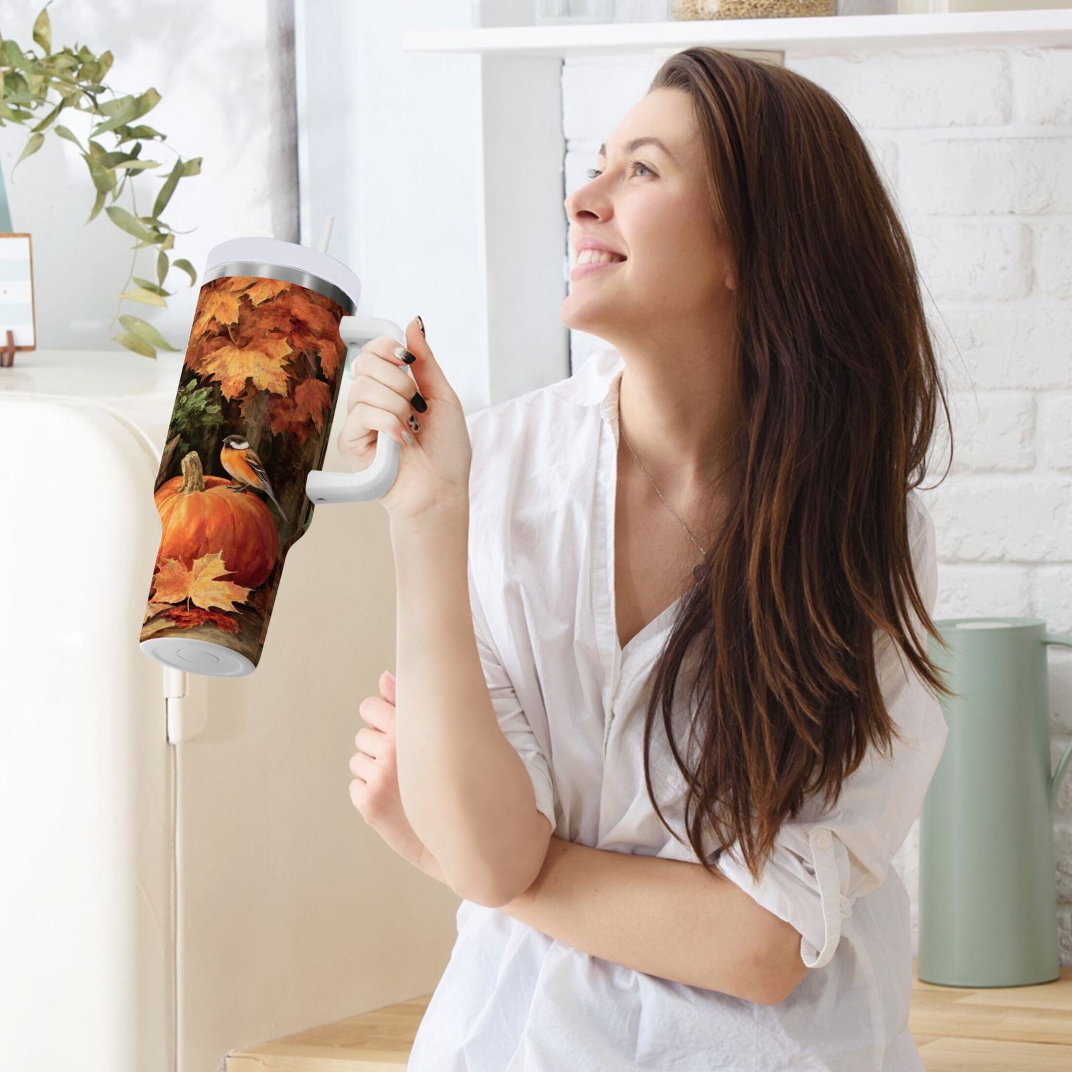 30 oz Insulated Stainless Steel Tumbler Double Wall Stainless Steel Tumbler with 2-Way Drinking Beautiful Fall Scene Edition-S7U1