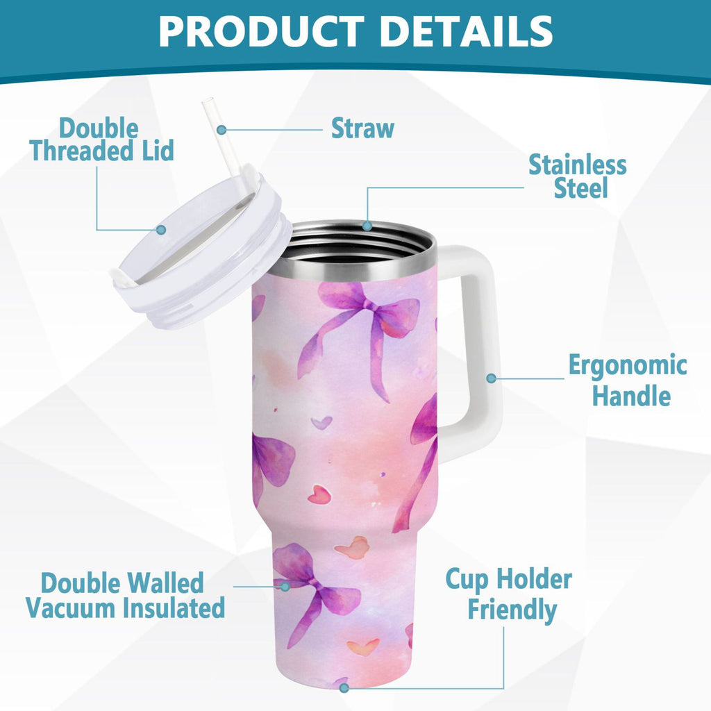 30 oz Insulated Stainless Steel Tumbler Double Wall Stainless Steel Tumbler with 2-Way Drinking Watercolor Purple Bows Edition-UW0X
