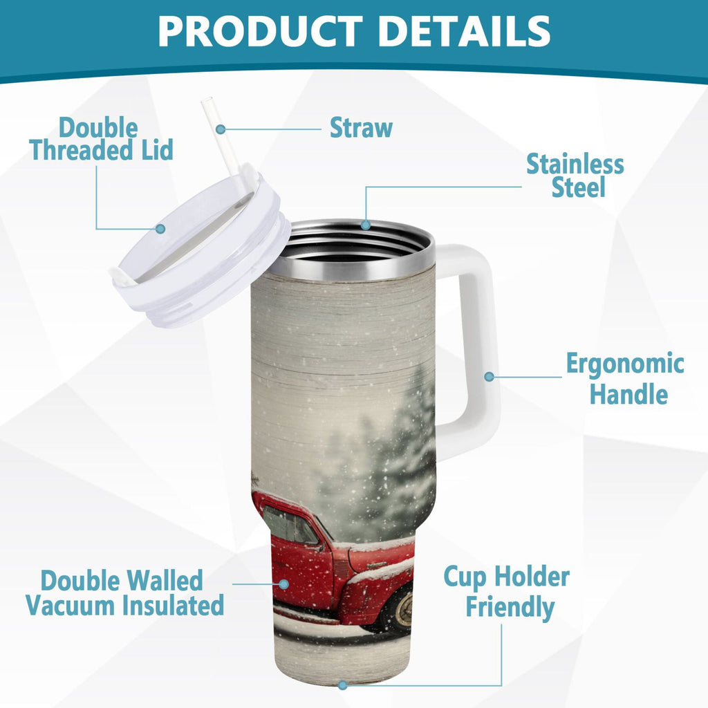 40 oz Insulated Stainless Steel Tumbler Double Wall Stainless Steel Tumbler with 2-Way Drinking Vintage Red Truck Edition-47NF