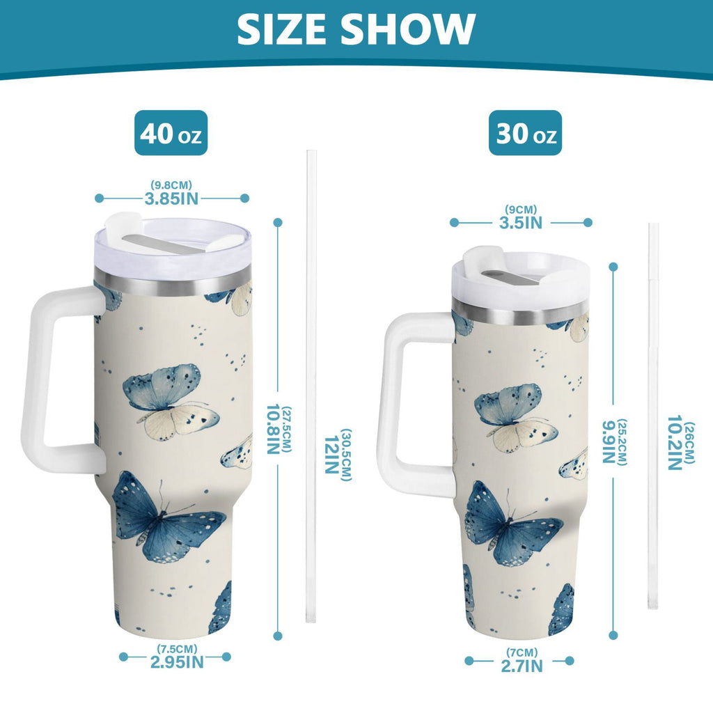30 oz Insulated Stainless Steel Tumbler Double Wall Stainless Steel Tumbler with 2-Way Drinking Blue Watercolor Butterflies Edition-RNLV
