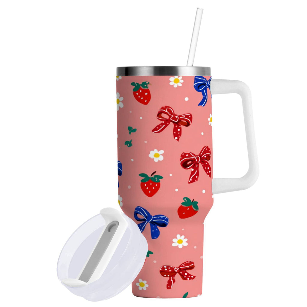 40 oz Insulated Stainless Steel Tumbler Double Wall Stainless Steel Tumbler with 2-Way Drinking Bows and Strawberries Pattern Edition-ZS7F
