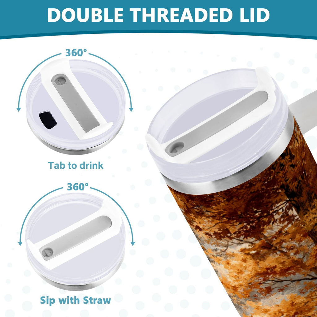 30 oz Insulated Stainless Steel Tumbler Double Wall Stainless Steel Tumbler with 2-Way Drinking Beautiful Autumn Forest Edition-2FHX