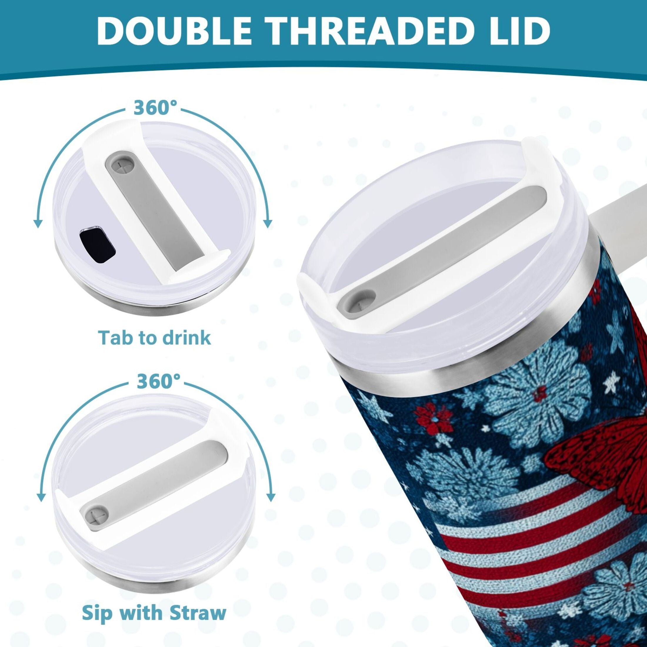 30 oz Insulated Stainless Steel Tumbler Double Wall Stainless Steel Tumbler with 2-Way Drinking Red Butterflies and Flags Edition-8NJA