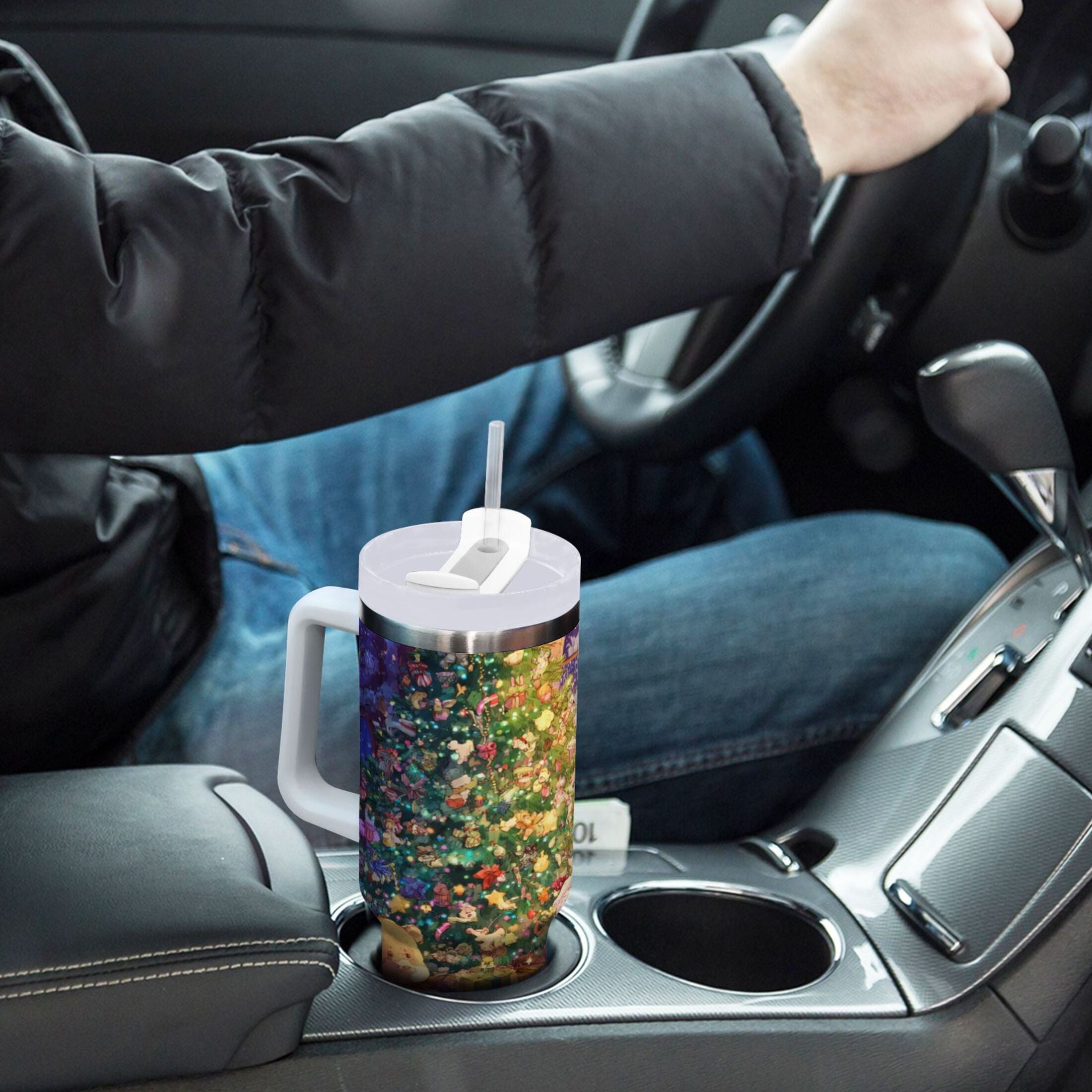 40 oz Insulated Stainless Steel Tumbler Double Wall Stainless Steel Tumbler with 2-Way Drinking Festive Christmas Scene Edition-76KK
