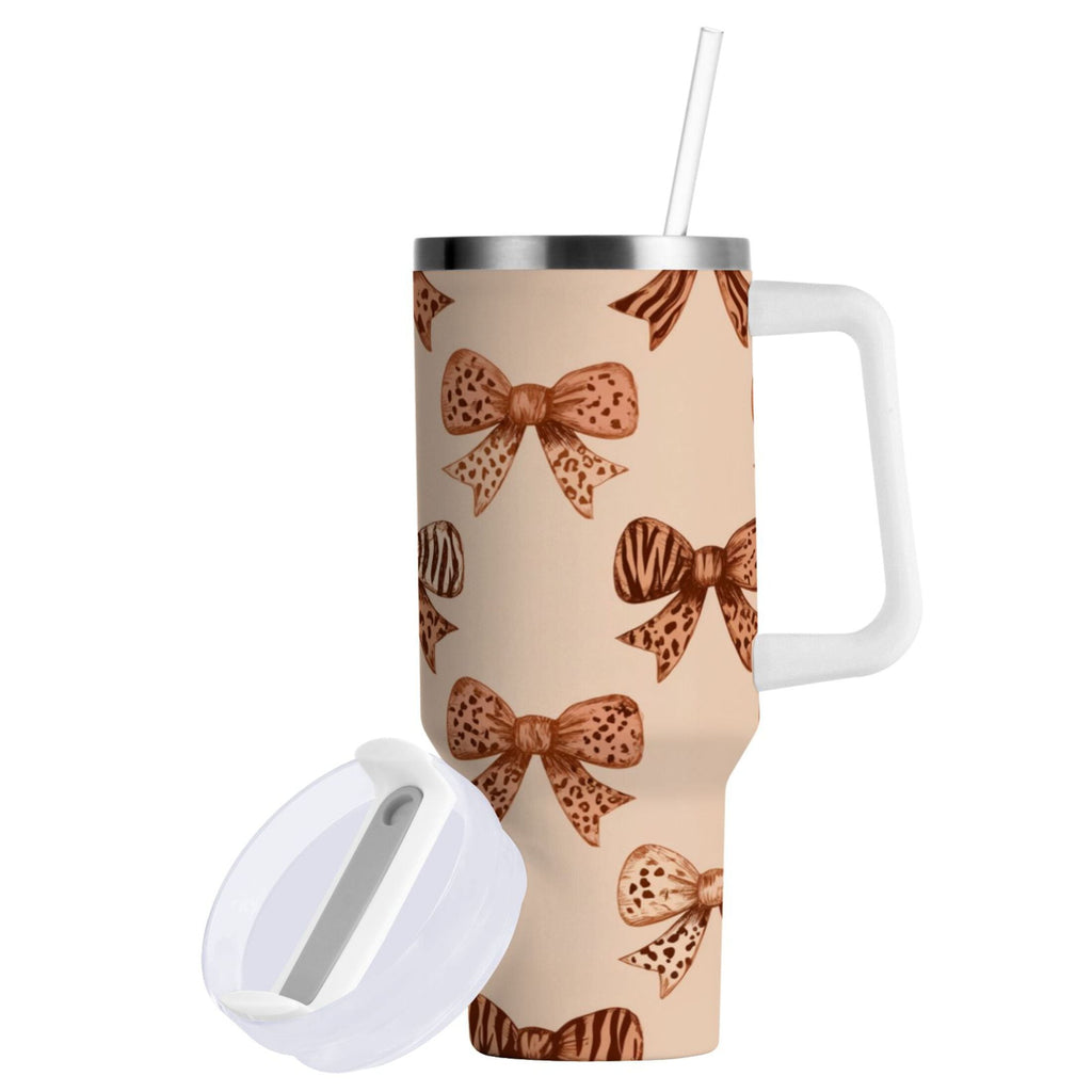 40 oz Insulated Stainless Steel Tumbler Double Wall Stainless Steel Tumbler with 2-Way Drinking Leopard Print Bow Edition-KO3I