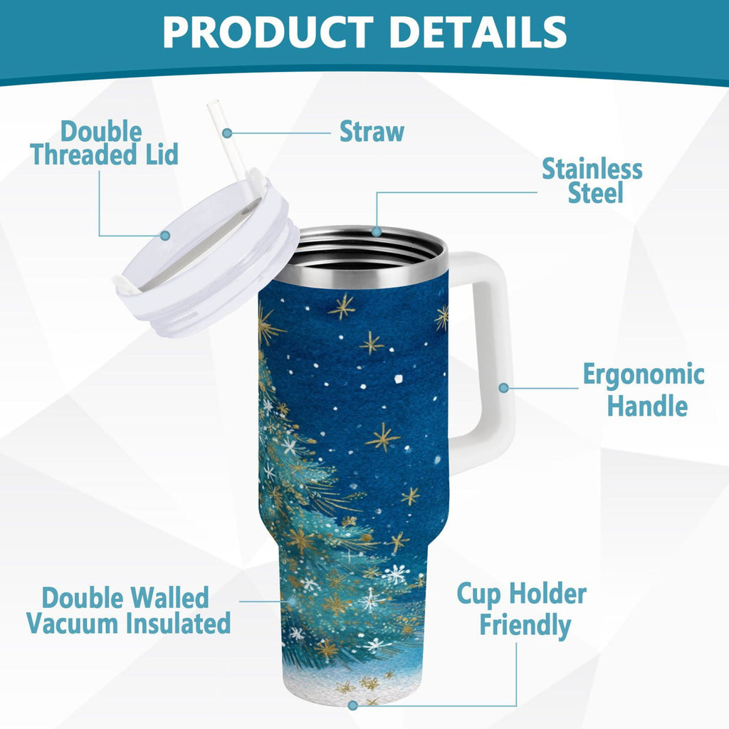 40 oz Insulated Stainless Steel Tumbler Double Wall Stainless Steel Tumbler with 2-Way Drinking Watercolor Christmas Tree Edition-9YWC