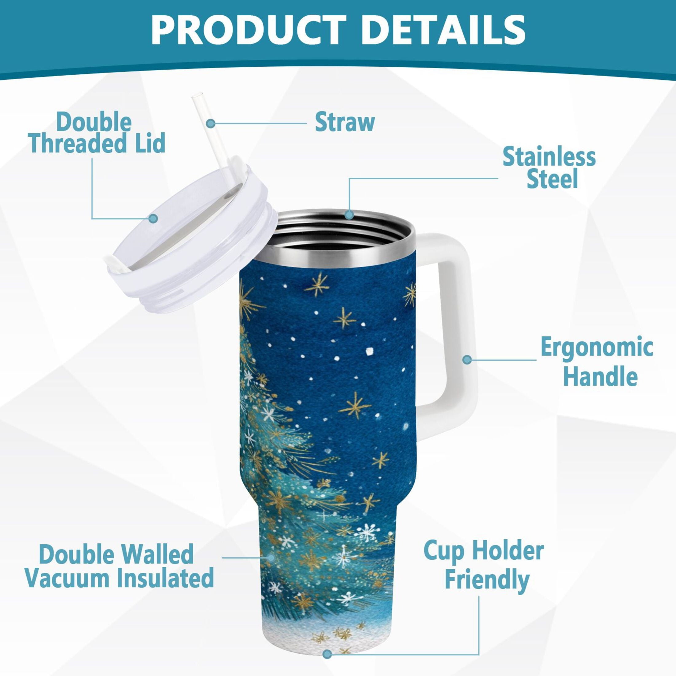 40 oz Insulated Stainless Steel Tumbler Double Wall Stainless Steel Tumbler with 2-Way Drinking Watercolor Christmas Tree Edition-9YWC