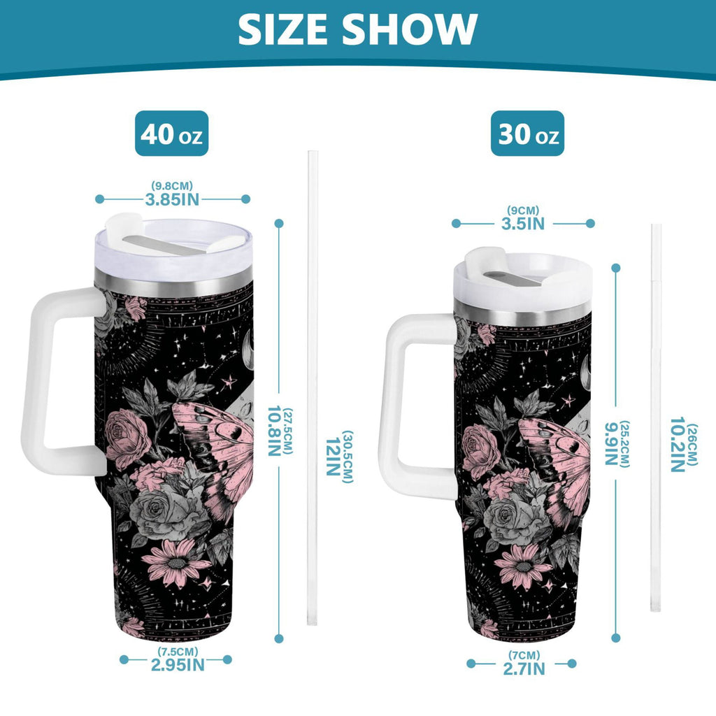 30 oz Insulated Stainless Steel Tumbler Double Wall Stainless Steel Tumbler with 2-Way Drinking Butterfly by Moon and Flowers Edition-D734