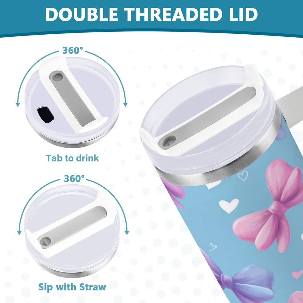 30 oz Insulated Stainless Steel Tumbler Double Wall Stainless Steel Tumbler with 2-Way Drinking Pink and Purple Bows Edition-NYJ5