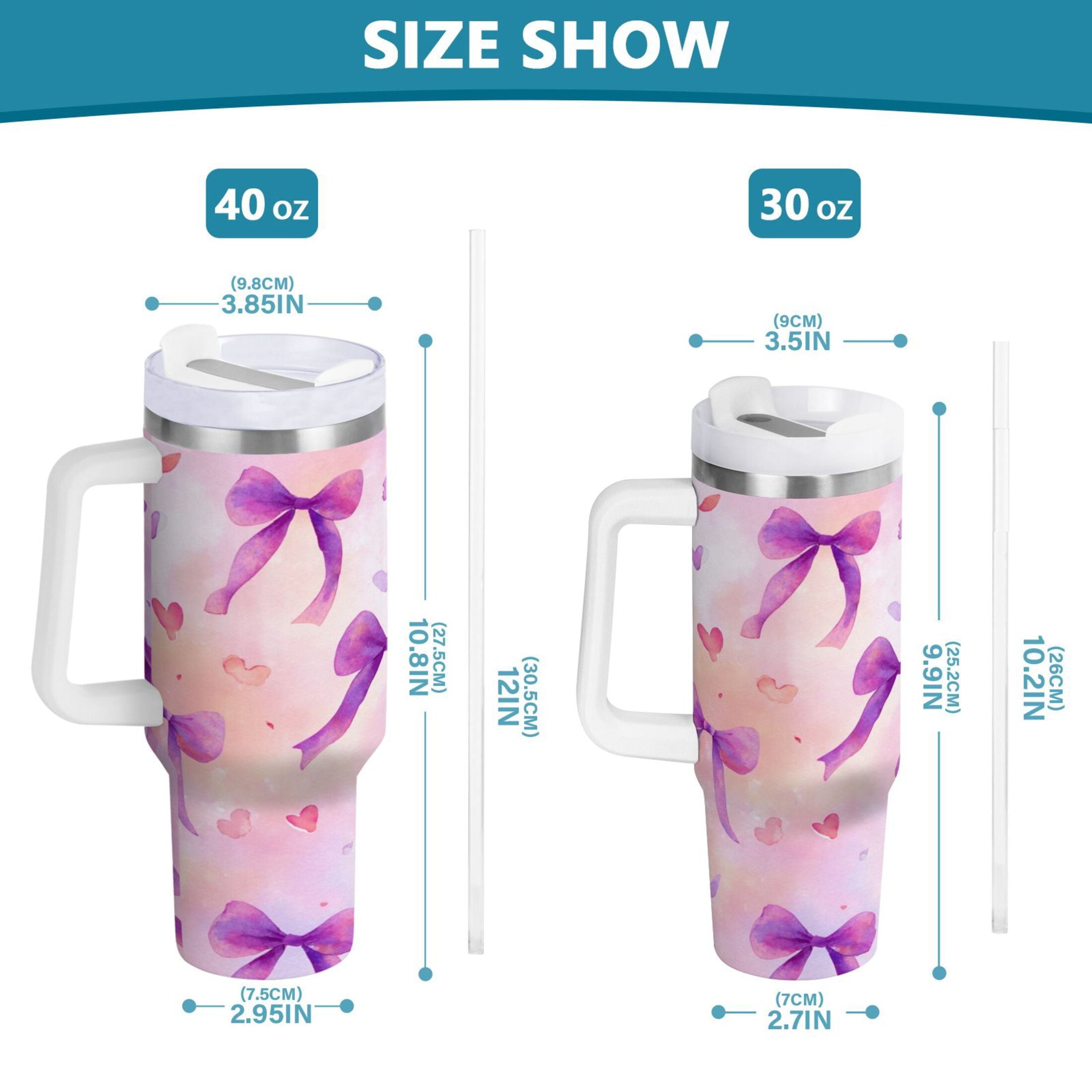 30 oz Insulated Stainless Steel Tumbler Double Wall Stainless Steel Tumbler with 2-Way Drinking Watercolor Purple Bows Edition-UW0X