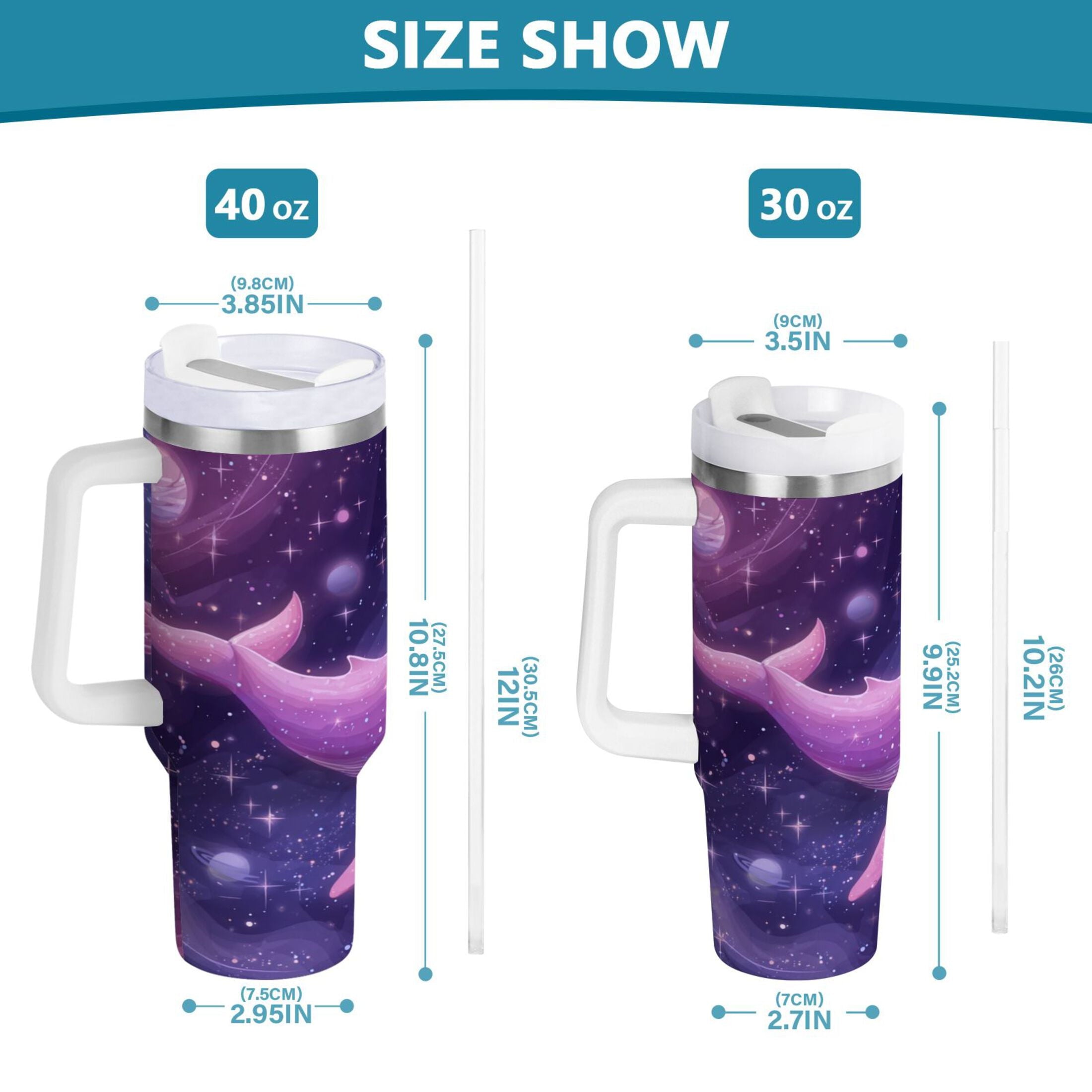 30 oz Insulated Stainless Steel Tumbler Double Wall Stainless Steel Tumbler with 2-Way Drinking Whale in Space Edition-PWO0