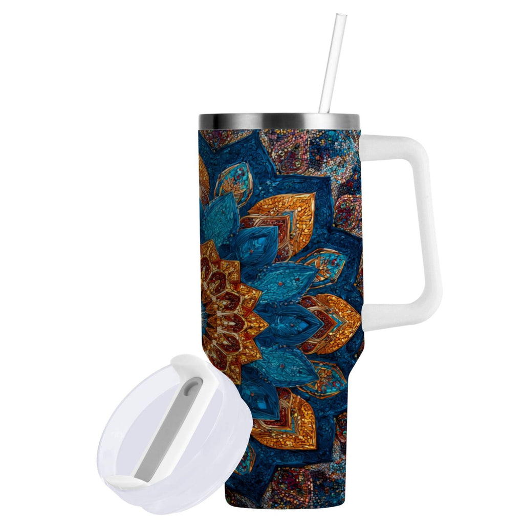 40 oz Insulated Stainless Steel Tumbler Double Wall Stainless Steel Tumbler with 2-Way Drinking Intricate Geometric Shapes Edition-IF8N