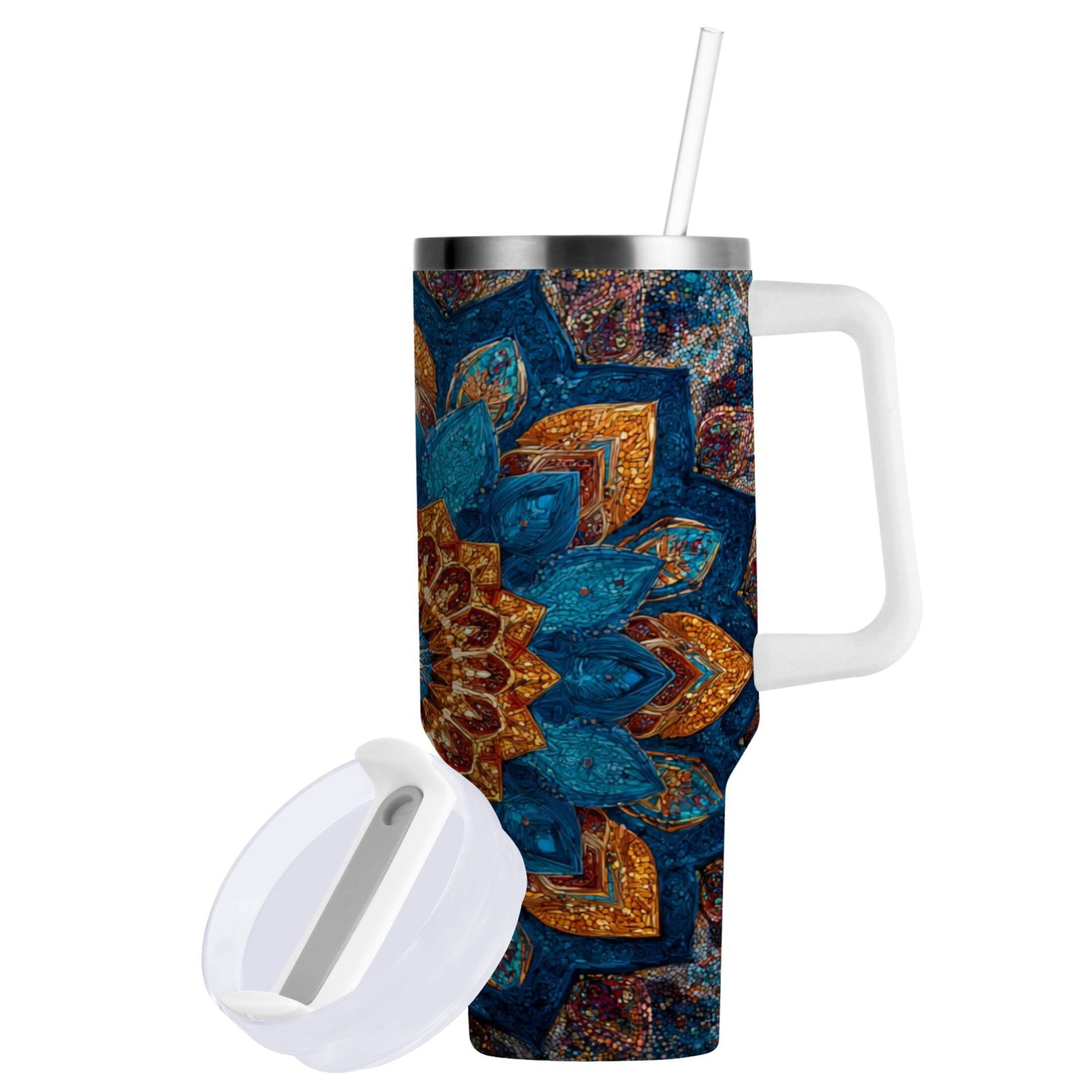 40 oz Insulated Stainless Steel Tumbler Double Wall Stainless Steel Tumbler with 2-Way Drinking Intricate Geometric Shapes Edition-IF8N