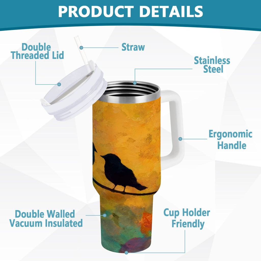 30 oz Insulated Stainless Steel Tumbler Double Wall Stainless Steel Tumbler with 2-Way Drinking Birds on A Wire Edition-T90U